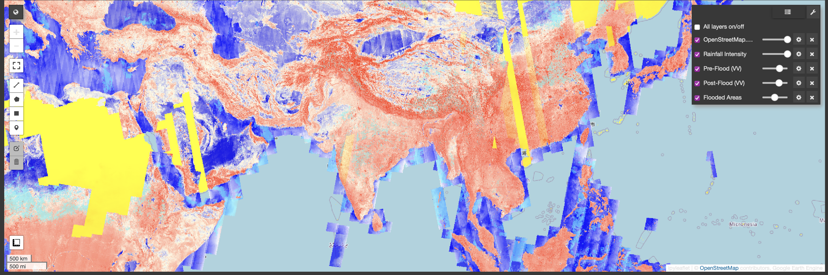 Geemap interface with layer controls